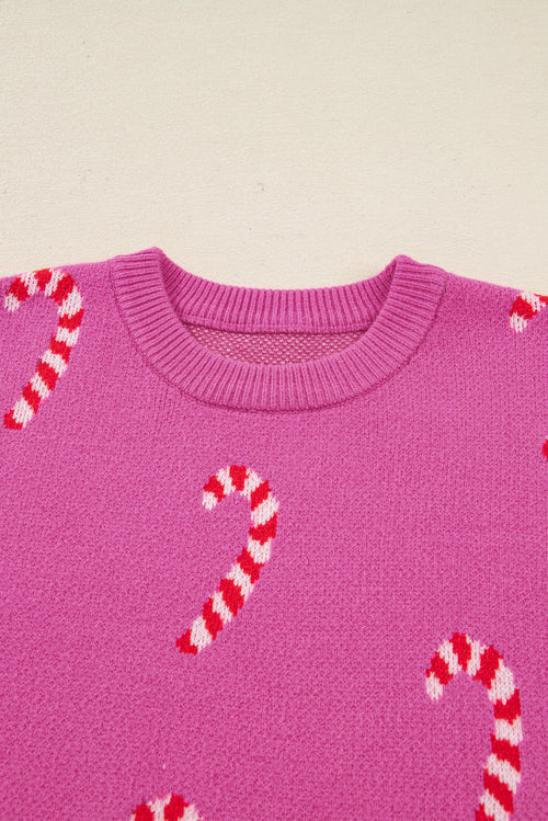 Christmas Candy Cane Drop Shoulder Sweater